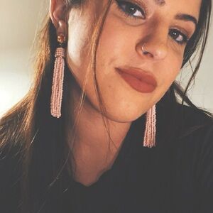 Pair of Pink Beaded Dangly Earrings